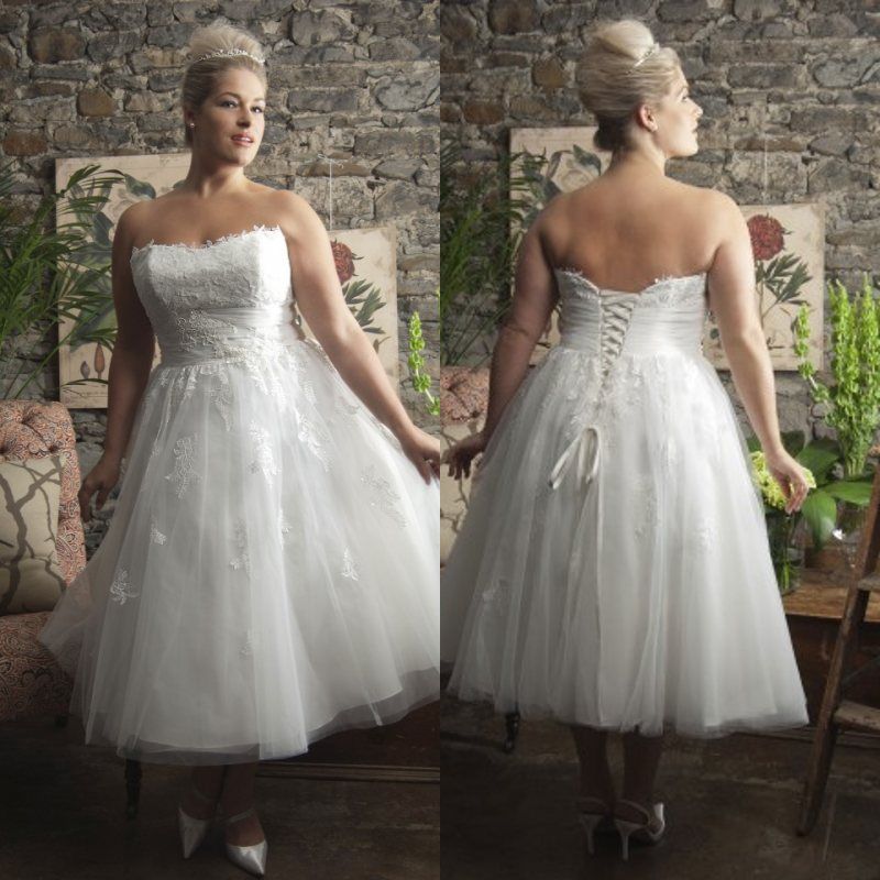 Discount Plus Size A Line Strapless Short Beach Wedding Dresses 2016