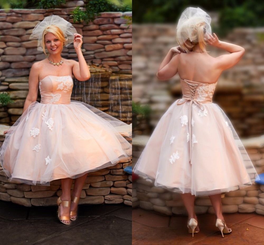 strapless tea length wedding dress