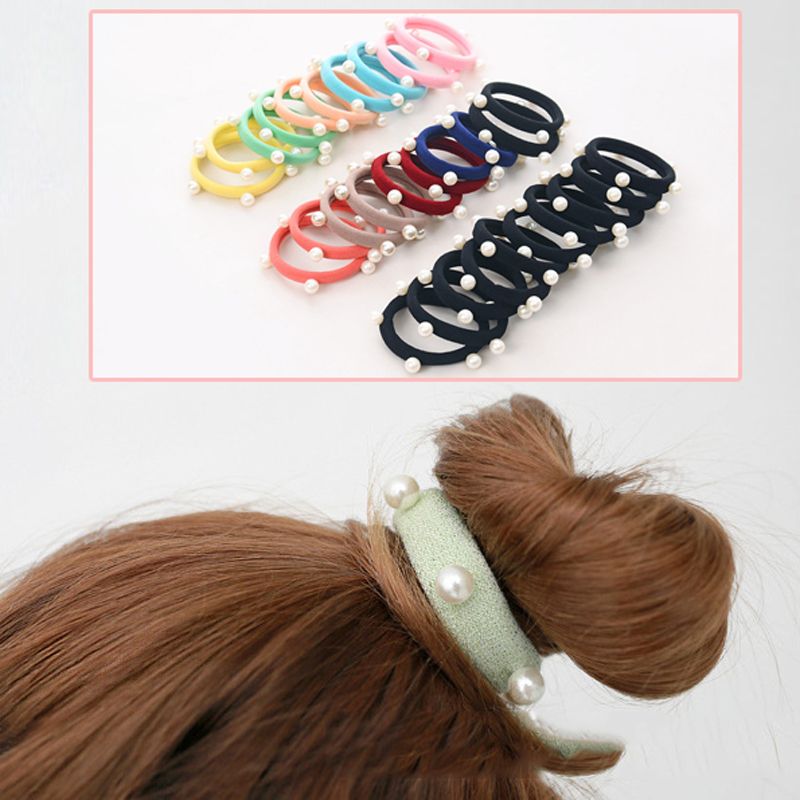 10St Perle Stretch Haargummis Elastische Haar Ring Pferdeschwanz Haarschmuck