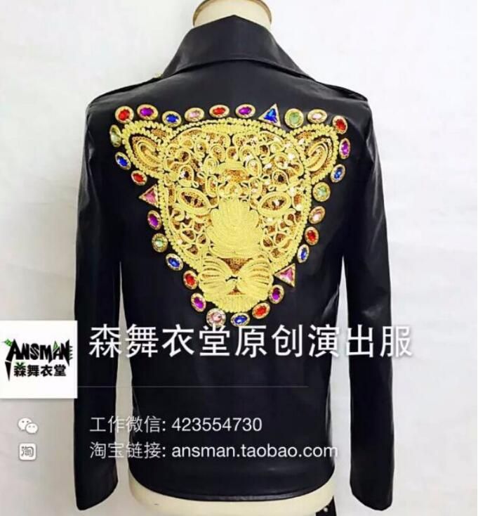 S-5XL NEW Men slim jacket DJ male singer bigbang GD rivet Leather Motorcycle Jacket plus size leather coat costumes clothing