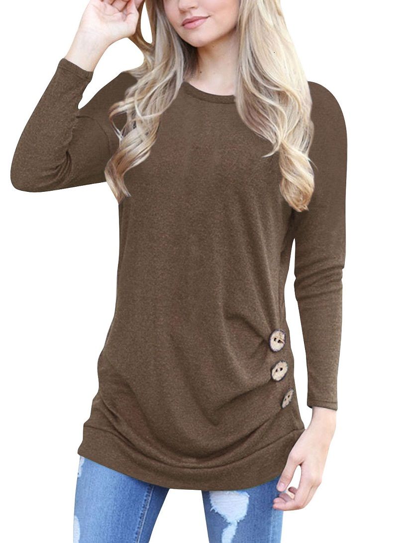 Compre Moda Mujer Otoño Blusa Dama Camisetas Con Botones Decoración Elegante Niñas Camisas En Cuello Redondo Y Manga Larga 11C Disponible OL 8689 A 9,76 € Del Oneleaf | DHgate.Com