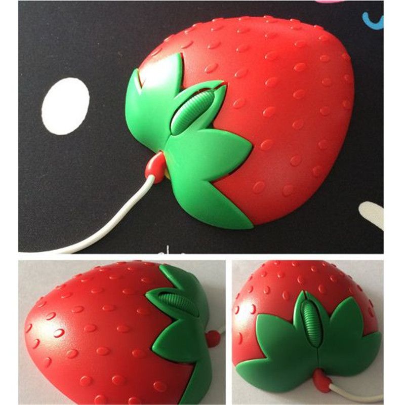 2021 Novelty Strawberry Shape Computer Mouse USB Optical Mouse Sweet