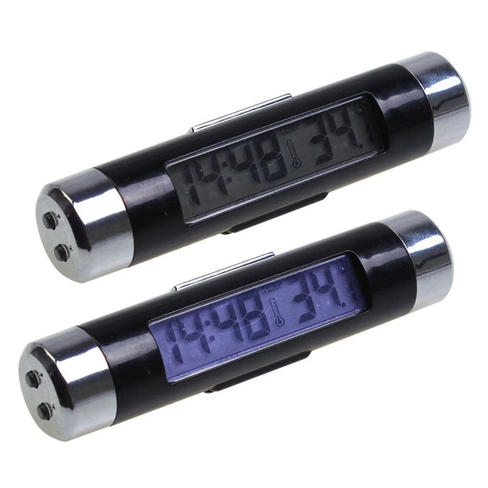 2021 Car Air Conditioning Vent Thermometer Blue LCD Car Thermometer Time Clock Car Vehicle