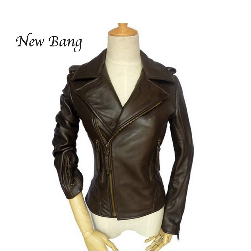 2019 Whole 2018 Genuine Leather Jacket Women Brown Motorcycle 2019 Whole 2018 Genuine Leather Jacket Women Brown Motorcycle Real Short S Sheepskin Coat Chaquetas De Cuero Mujer From Huoxiang