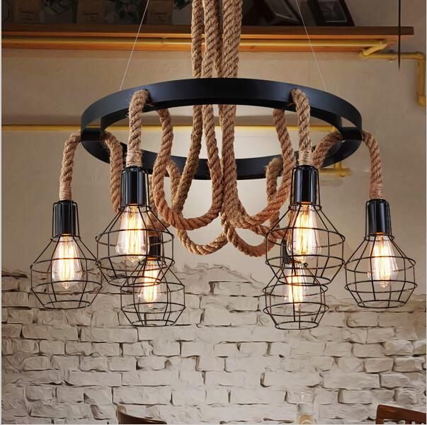 NAEV5 Vintage Pendelleuchte Mit Seil – 120 Cm Länge, Rot, Metall, Für E27 Birnen, Ohne Leuchtmittel
