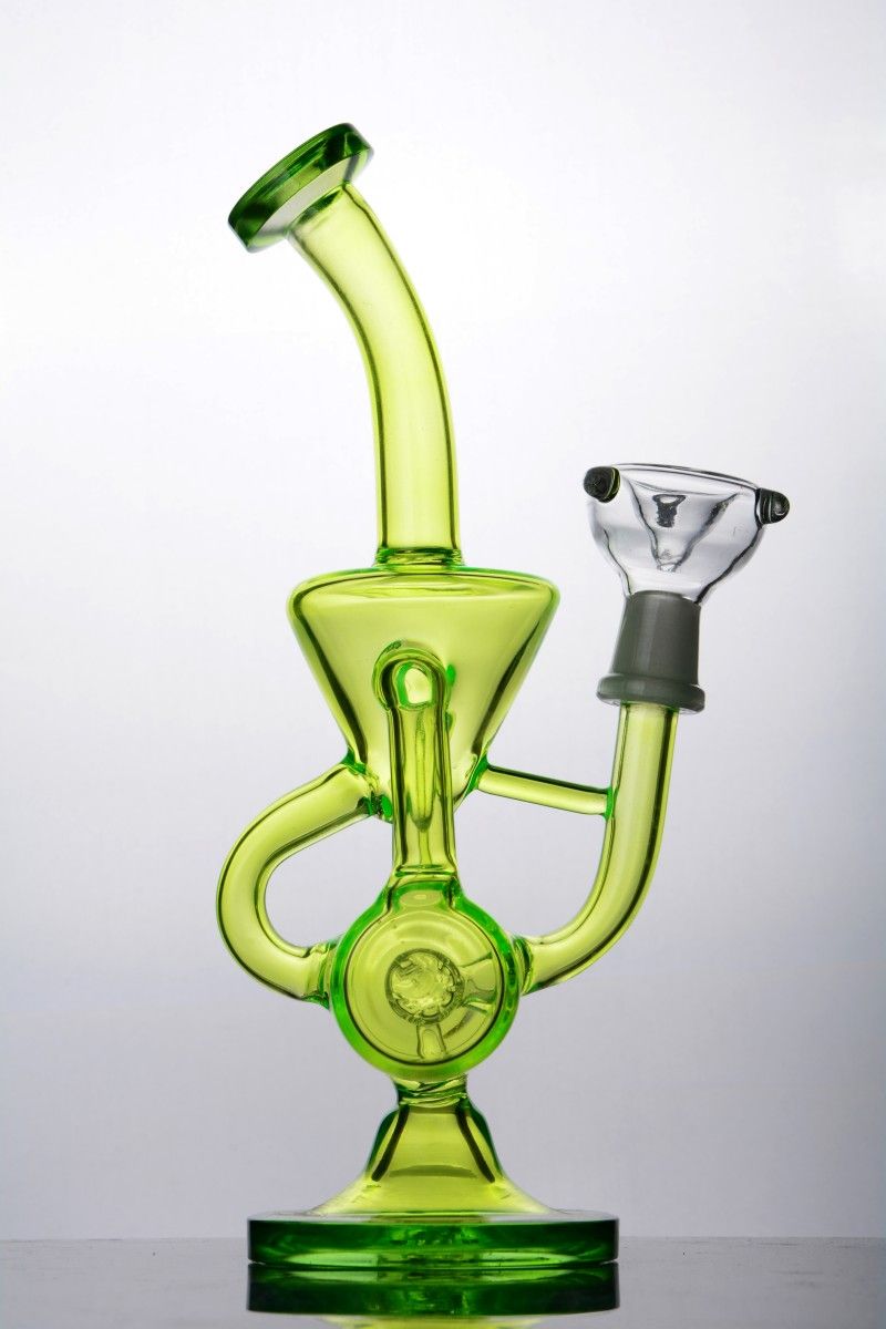 2020 Green Glass Bongs With Double Chamber Recycler Oil Rig Hookahs