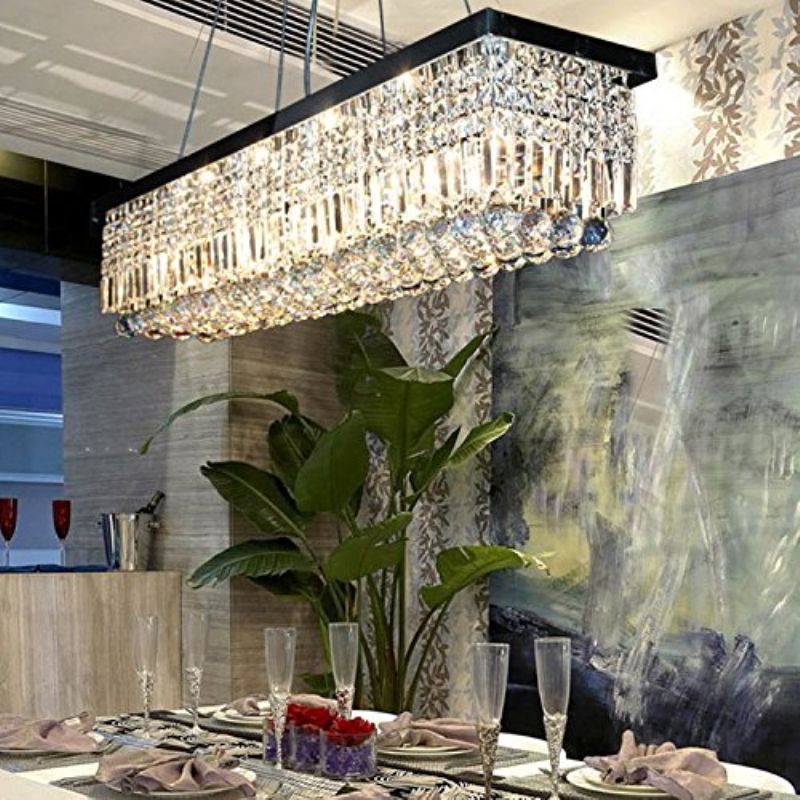 Clear K9 Crystal Chandelier Dining Room Light Fixtures Polished Clear K9 Crystal Chandelier Dining Room Light Fixtures Polished Chrome Finish Modern Rectangle Chandeliers L31 5 X W9 8 H8 9 Pendant Lamp