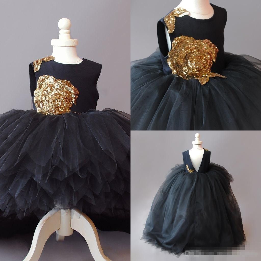 black and gold flower girl dresses