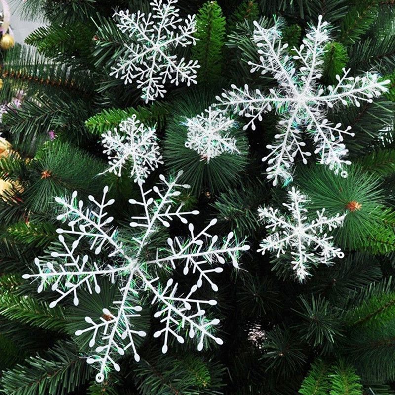 Xmas Tree Snowflake Ornaments White Sparkling Snowflakes String Sticker Window Clings Decal Christmas Hanging Room Decorations
