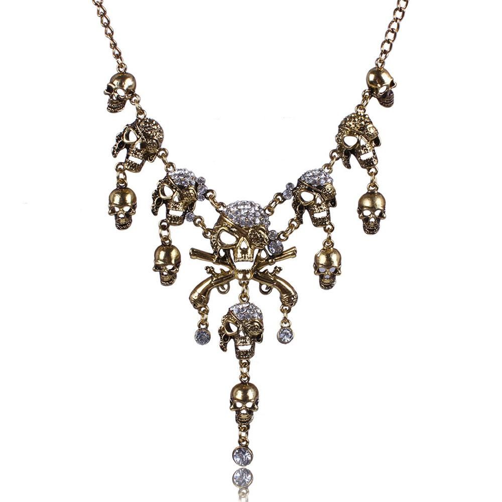 women vintage necklaces halloween jewelry 2017 metallic retro skull necklace bib statement pendant necklace choker hd 107 jewelry necklaces beaded