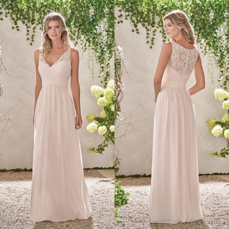 Classy Lace Bridesmaid Dresses Cheap Long A Line V Neck Pleated