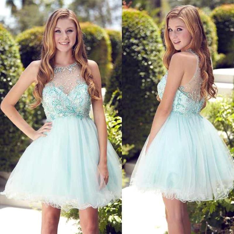 2016 Mint Cute 8th Junior Prom Dress Jewel Beaded Crystal Backless ...