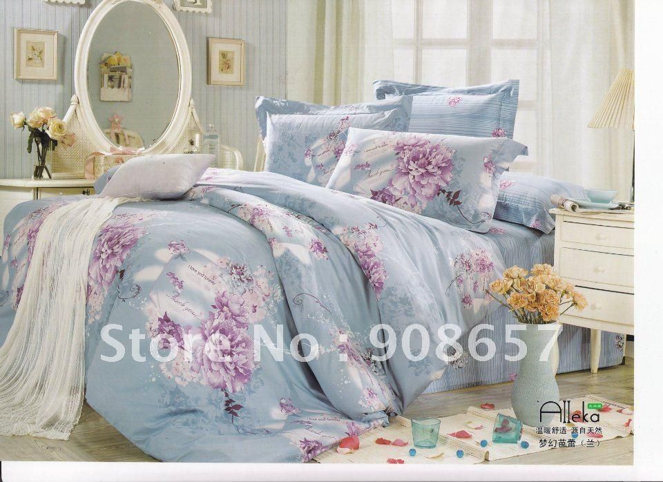 2018 500 thread count orchid flower floral blue cotton pattern full floral flat sheet