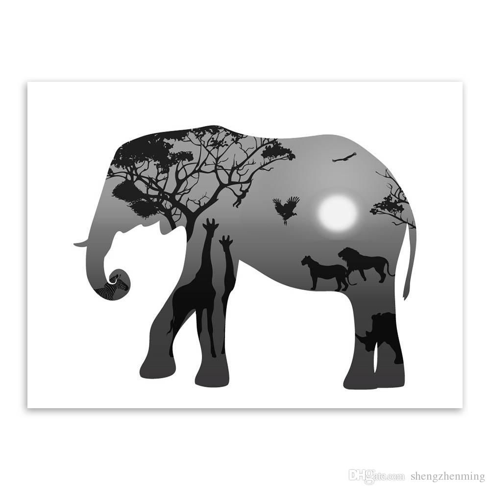 2018 nordic vintage black white deer head animals silhouette large art print poster wall picture canvas painting no framed home deco from shengzhenming