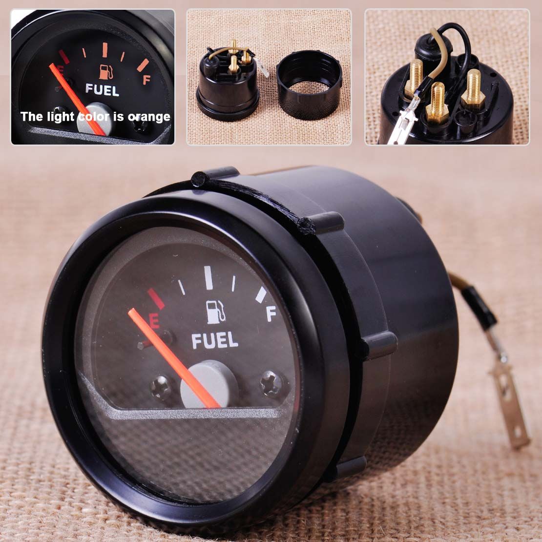 Motorcycle 2 52mm 12V Fuel Level Gauge Meter E 1/2 F Pointer Indicator