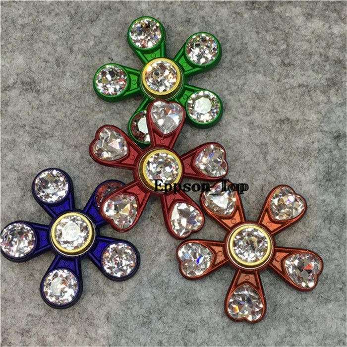 Colorful Love Fid Spinner Metal Luxury Diamond Heart Five Leaves