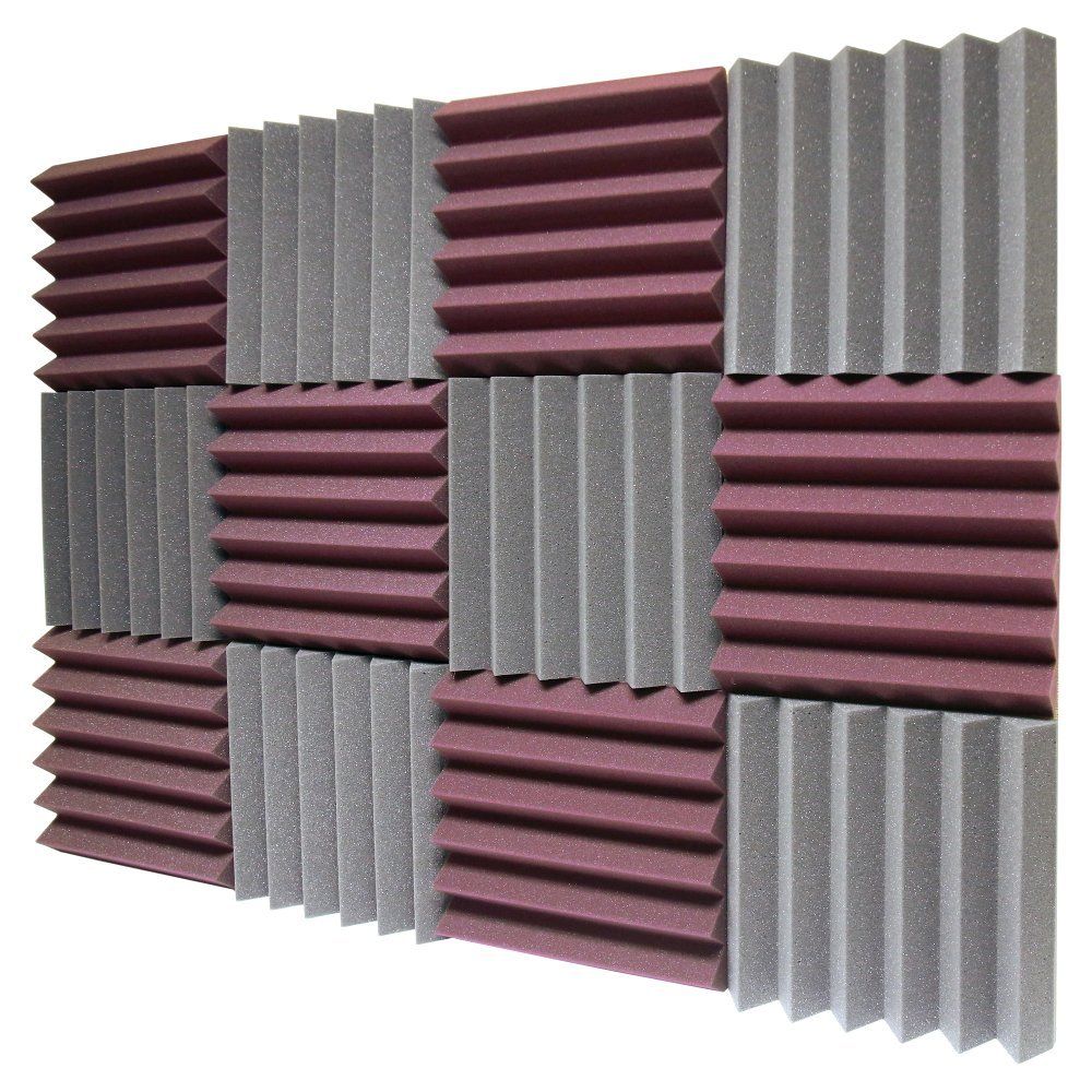 2019 12 Pack Burgundy/Charcoal Acoustic Foam Sound Absorption Studio