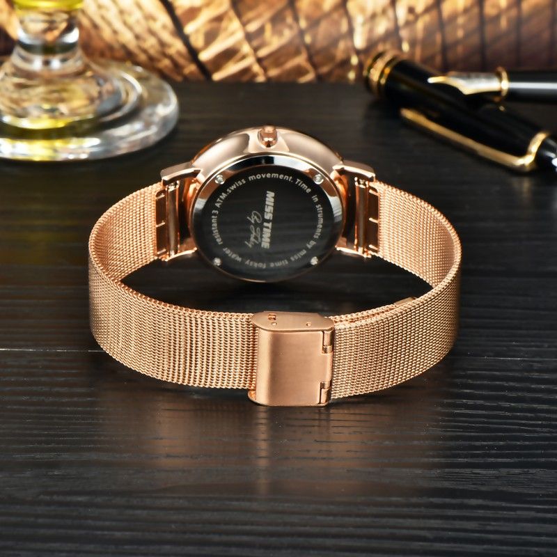 New Luxury MISSTIME Quartz Watch Celebrity Black Sapphire Stainless