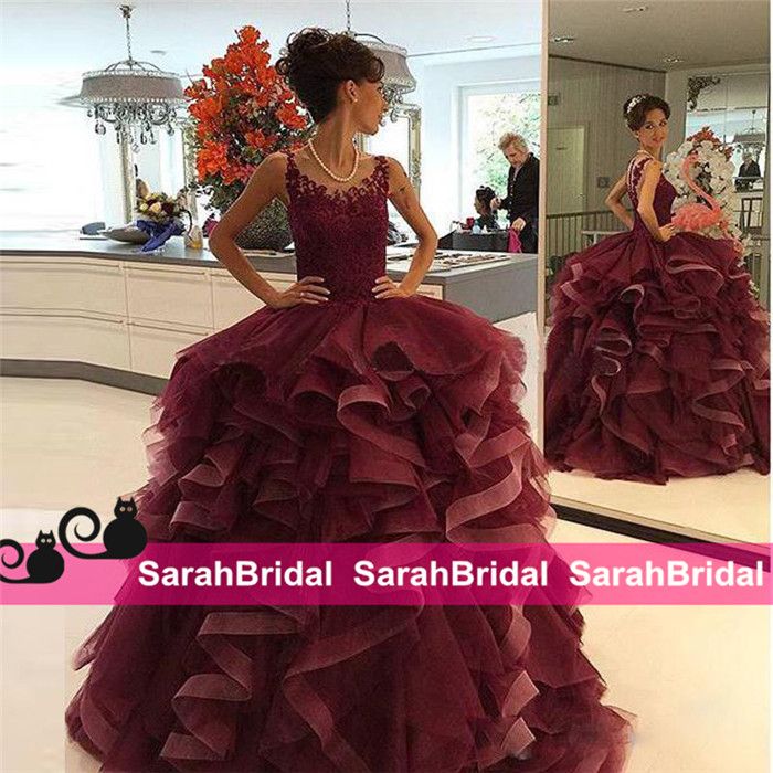 2019 Burgundy Ball Prom Gowns  Beautiful Pretty Quinceanera  