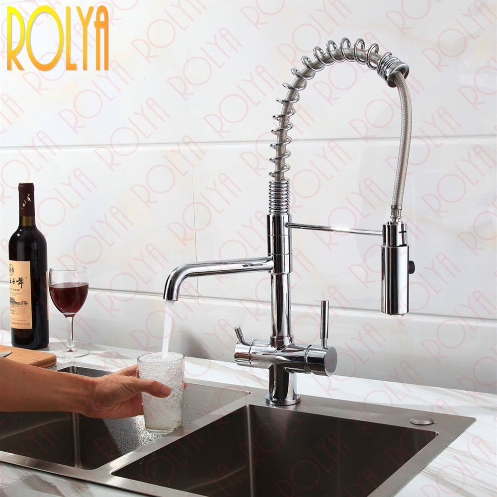 2018 Rolya New Arrival High Quality Professional 3 Way Water Filter 2018 Rolya New Arrival High Quality Professional 3 Way Water Filter Tap With Sprayer Hose Clran Kitchen Faucets Sink Mixer Gold Faucet Pull