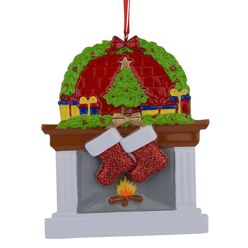 Resin Fireplace Glitter Sockings Family Of 2 Christmas Ornaments