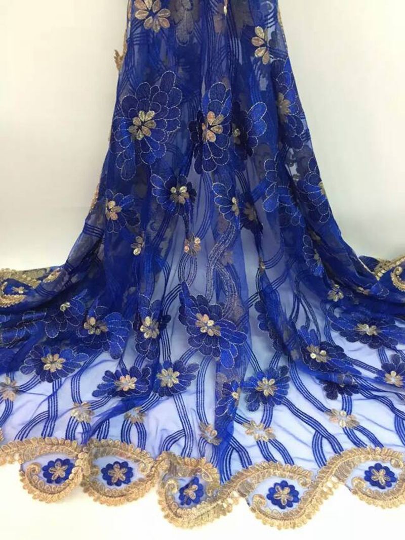 Beautiful sequins pattern royal blue African lace material French ...