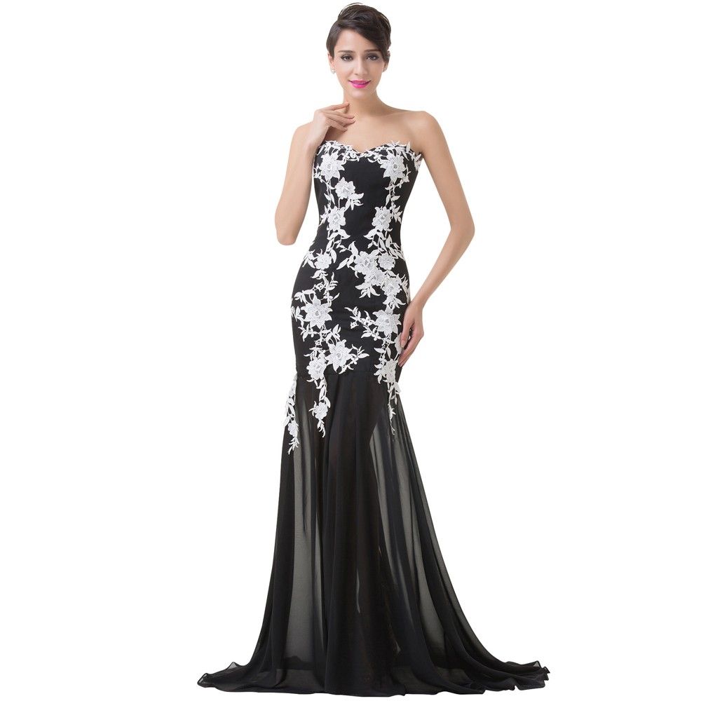 black and white floral prom dress