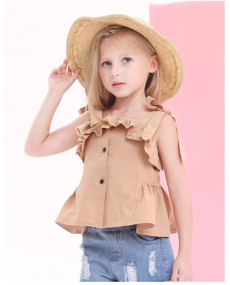 2017 2016 Sumer Sweet Kids Girls Ruffles Halter Tees Khaki And Orange ...