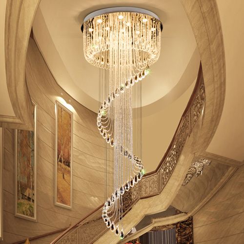 High End Crystal Ceiling Chandeliers K9 Spin Shape Modern High End Crystal Ceiling Chandeliers K9 Spin Shape Modern Led Chandelier Lighting Pendent Lamps For Duplex Stairs Villa Hotel Hall
