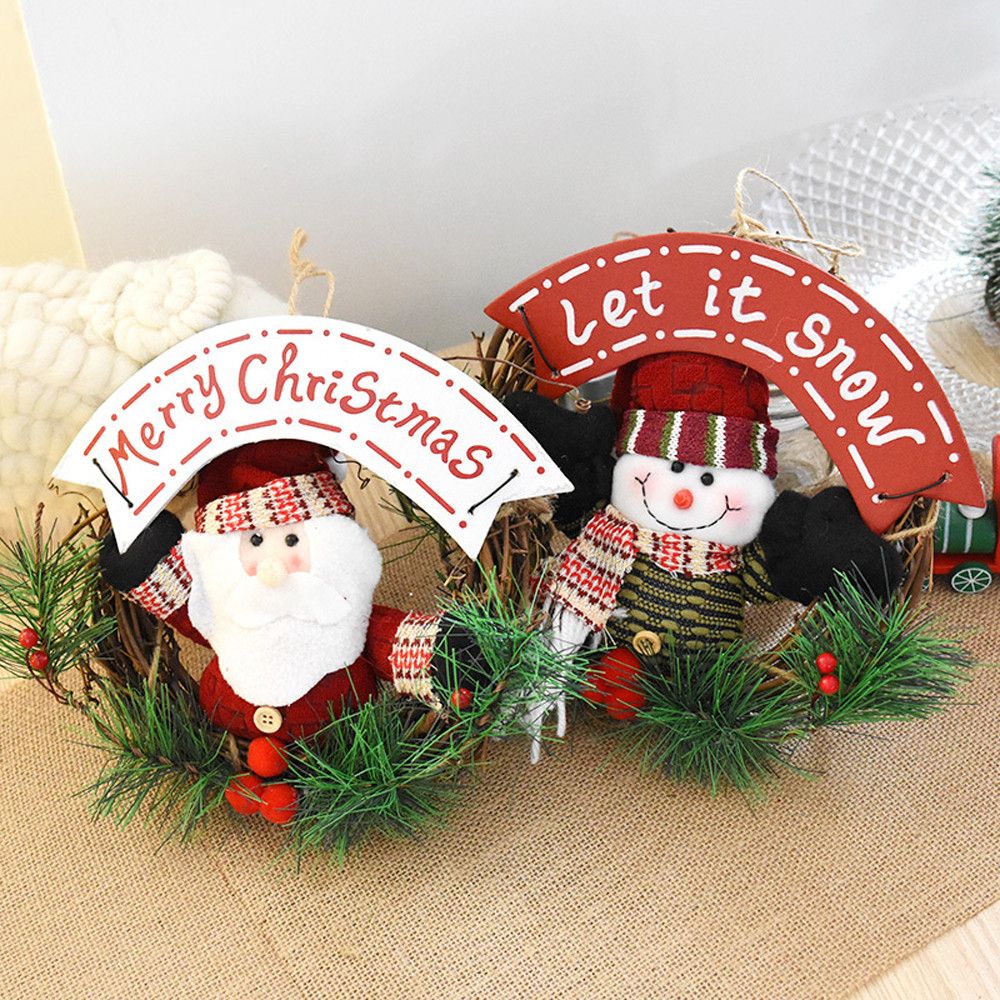 Merry Christmas Party Poinsettia Pine Wreath Door Wall Garland Decoration Hanging Ornament Snare Drum Festival Xmas Tree Hanging Christmas Ornaments To