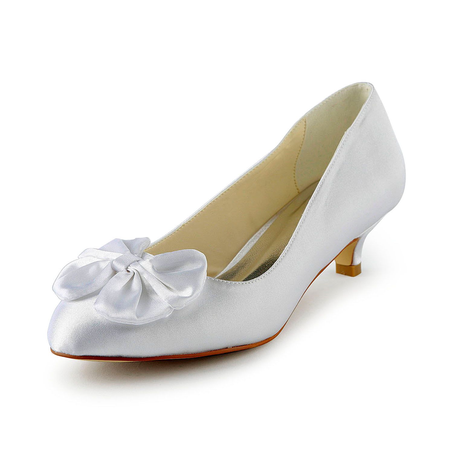 2016 Hot 6cm Low Heel Ivory Satin Comfortable Pump White Women Bridal