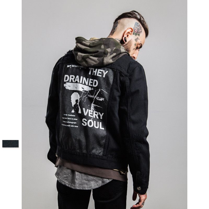 black denim jacket printed