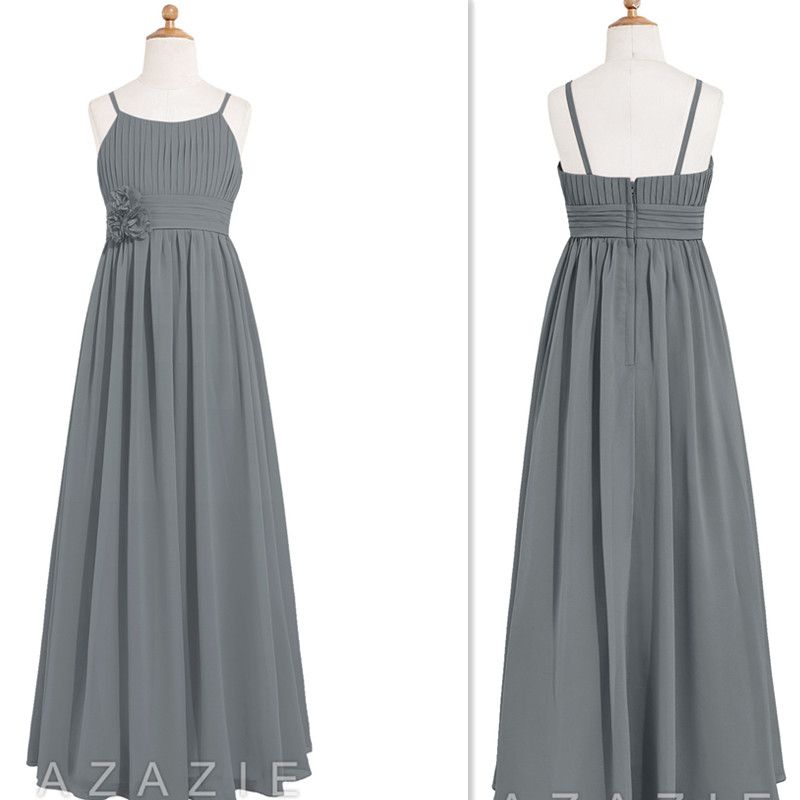 Gray Junior Bridesmaid Dresses 2017 Spaghetti Straps Chiffon Girls