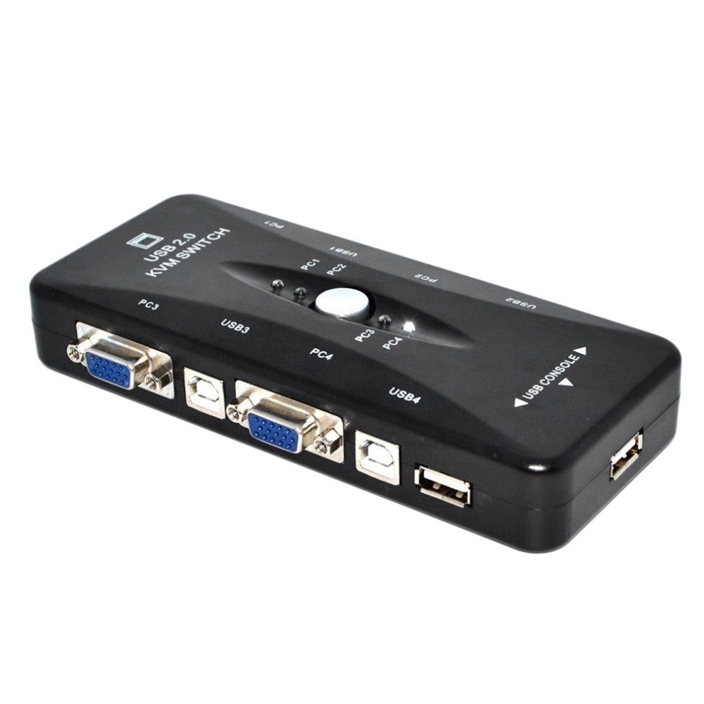 KVM 41UA 4 Port Hub USB 2.0 KVM VGA/SVGA Switch Box Adapter Connects ...