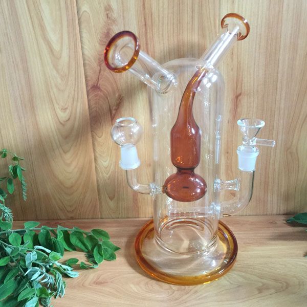 2019 Thick Glass Water Pipes Glass Bongs With Two Mouthpiece Inline