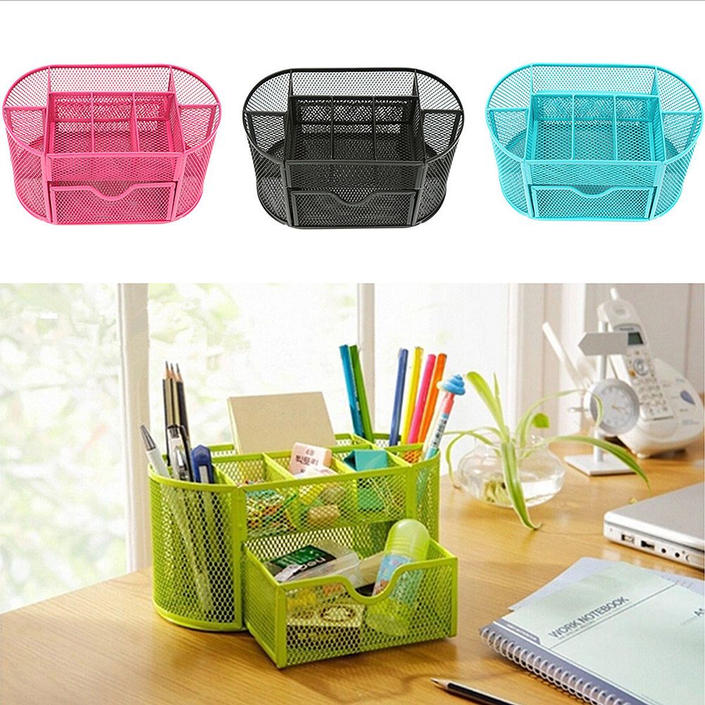 2018 Desk Organizer Pen Holder Multifuction 9 Cells Metal Black Mesh 2018 Desk Organizer Pen Holder Multifuction 9 Cells Metal Black Mesh Desktop Office Pencil Red Blue Green From Jinwuoq855