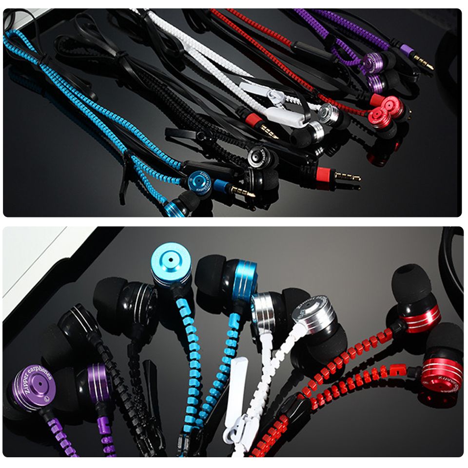 Zipper Headsets Earphone 3.5mm Headphone Jack With Mic For Calling For