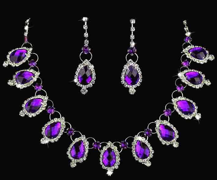 New Arrive Hot Sell Purple Diamond Necklace And Earrings Bridal Jewelry Sets Wedding