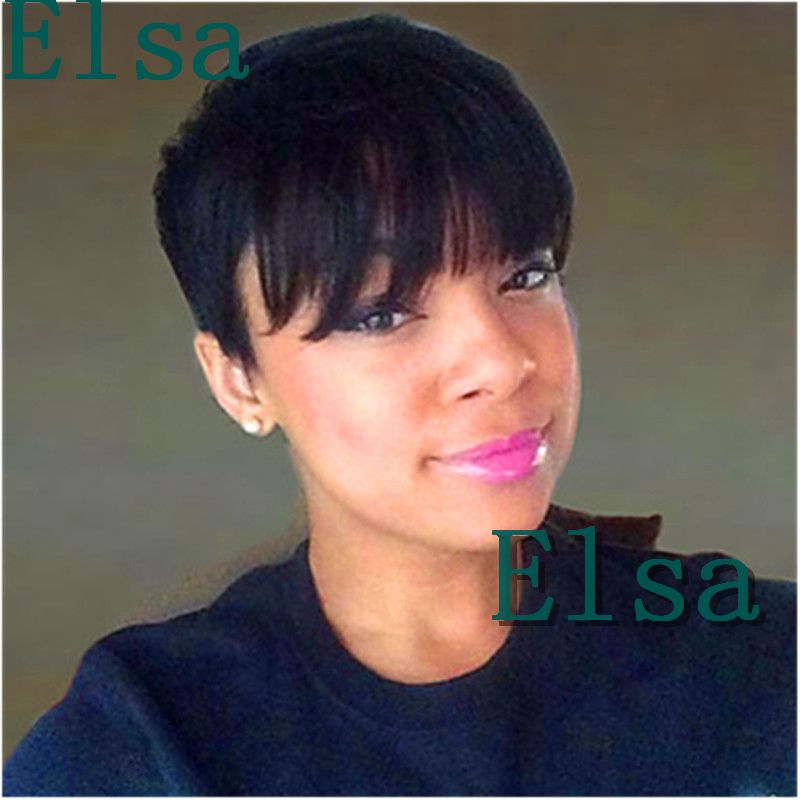 Short Hairstyle Machine Made Human Hair Wig Straight Short Pixie