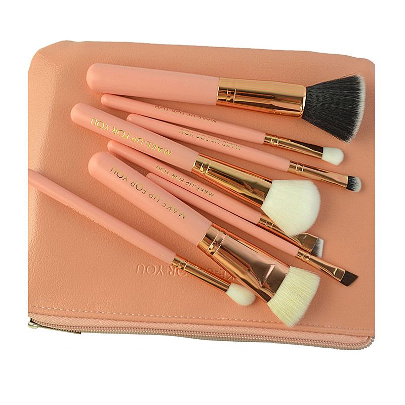Make Up For You Cosmetic Brushes Set Baking Varnish Wooden Handle With Zip PU Bag Makup Brushes