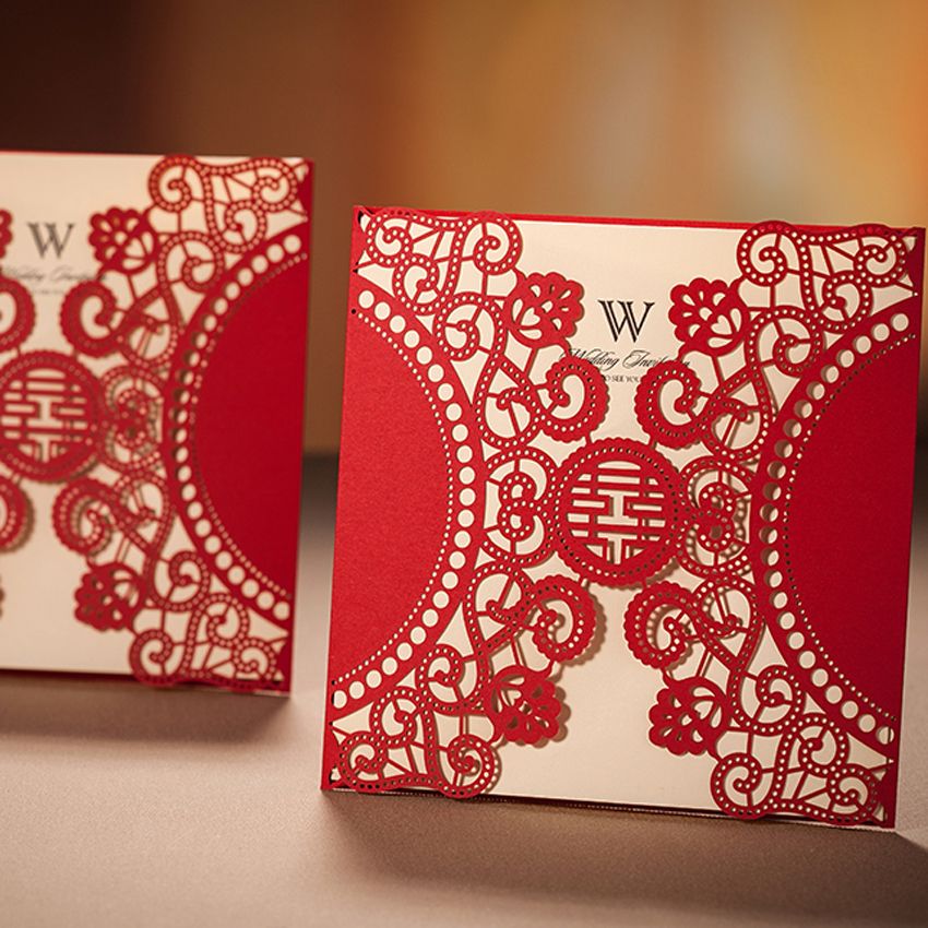 Wholesale Chinese Laser Cut Red Wedding Invitations Wishmade Convite