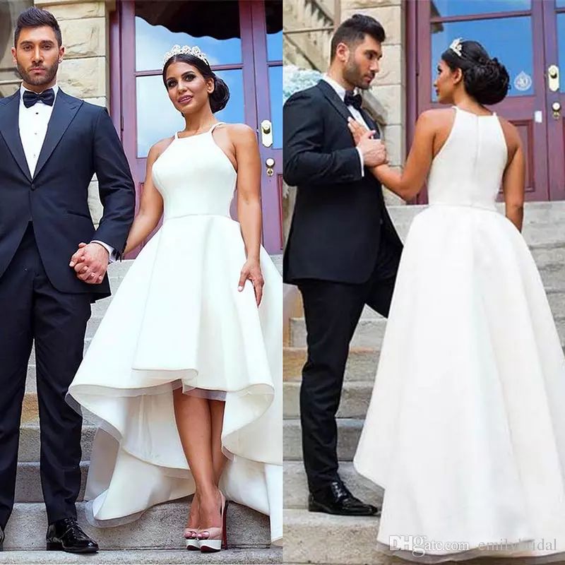 Discount White High Low Wedding Reception Dresses Elegant Arabic