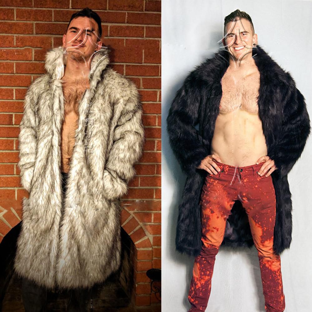 American Style Mens Faux Fur Coat Overcoat Long Sleeve Lapel X American Style Mens Faux Fur Coat Overcoat Long Sleeve Lapel X Winter Outwear Trench White Black Grey Parka Jacket