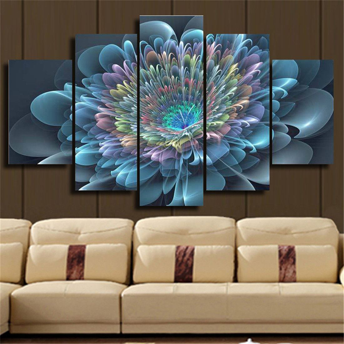 2021 Blue Transparent Flowers Canvas Print Painting Modern Canvas Wall