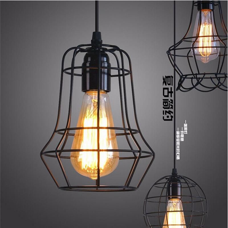 Loft Led Industrial Pendant Lighting Chandelier Balck Iron Cage Loft Led Industrial Pendant Lighting Chandelier Balck Iron Cage Lampshade Warehouse Style Vintage Indoor Fixture Brass Ceiling Lights Small