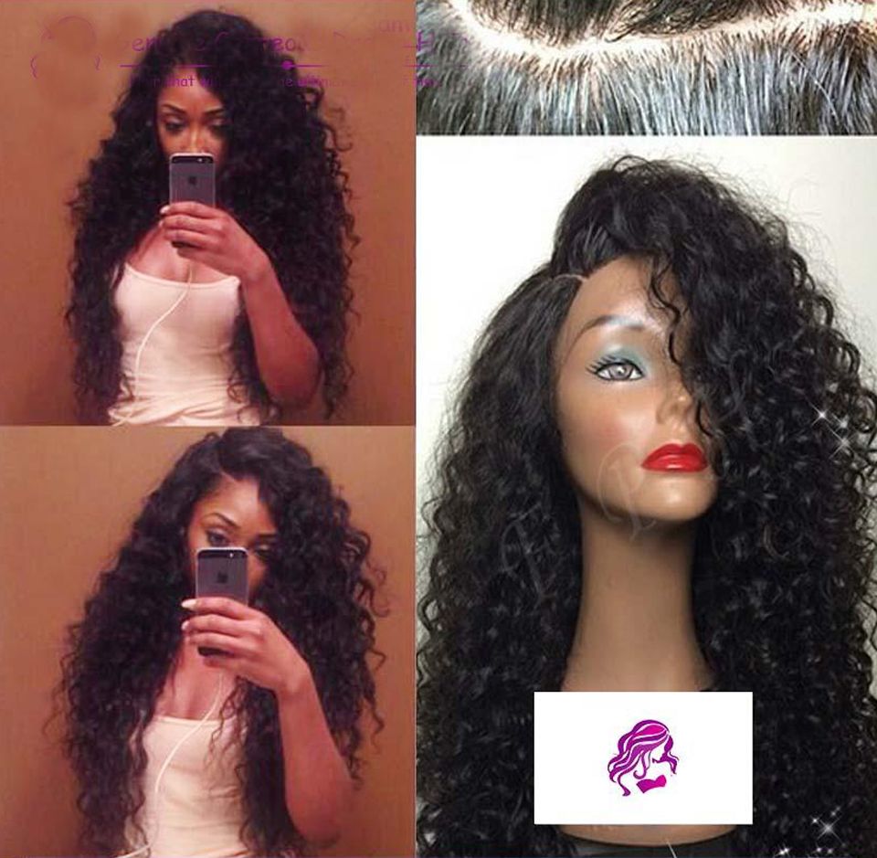Large Stock Side Part Deep Wave Curly Human Hair Lace Wig Peruvian