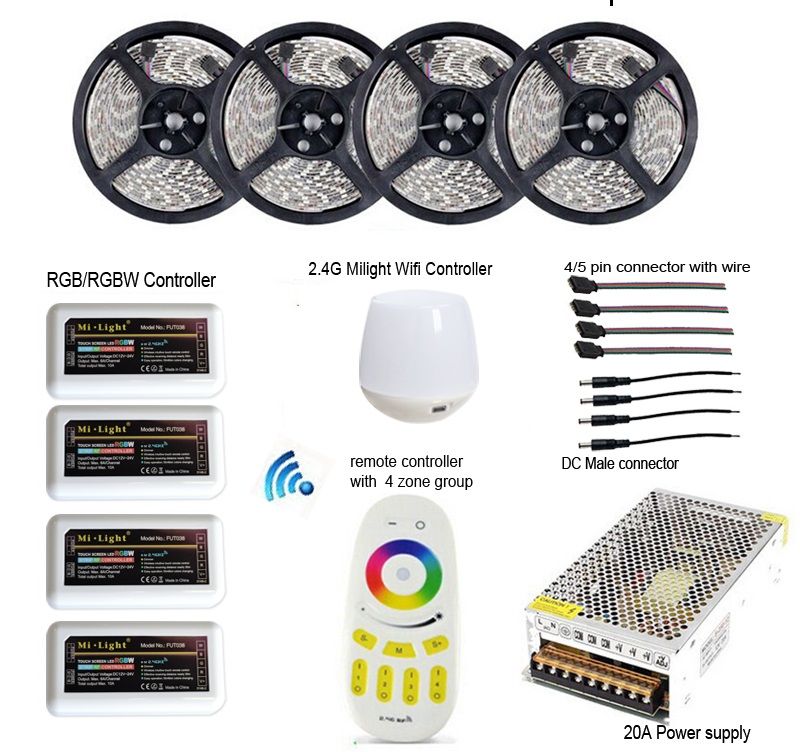 RGBW RGBWW RGB 20M 5050 Mi Light WIFI Led Strip Waterproof Dimmable 12V