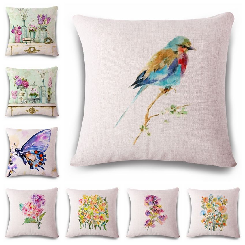 Cushion Cover Oil Painting Bird Butterfly Pillow Case Cotton Linen Cool Decorative Throw Pillows With Birds Cushion Cover Oil Painting Bird Butterfly Pillow Case Cotton Linen Cool Decorative Throw Pillows With Birds