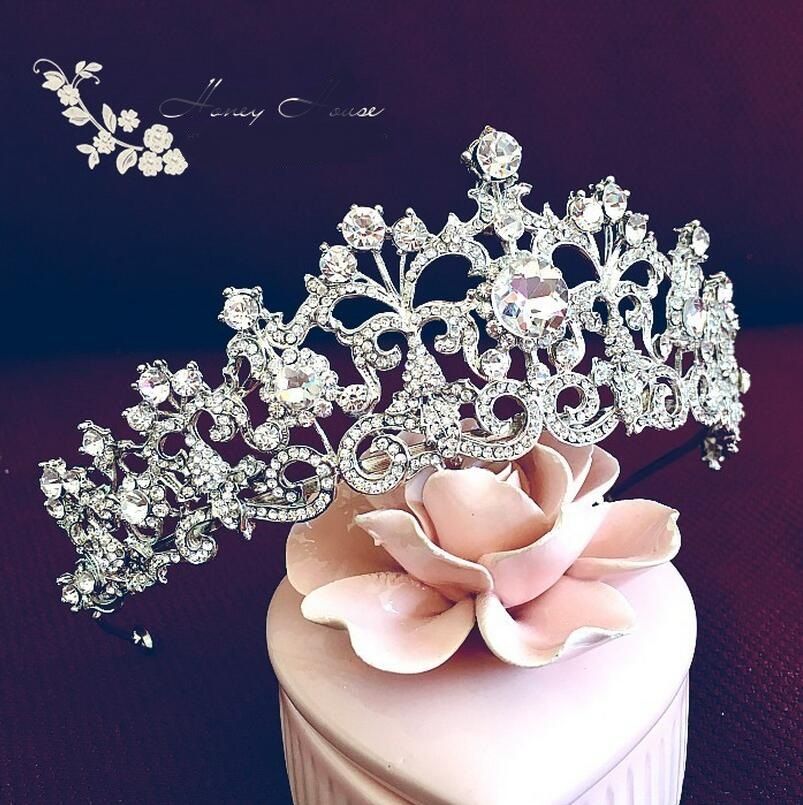 European Bride Tiaras Baroque Luxury Rhinestone Crystal Crown 2016