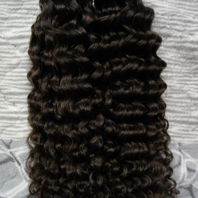 Je pointe des extensions de cheveux brésilien Curly Curly 100g 100s # 4 cheveux brun foncé avant les cheveux de cheveux humains Remy